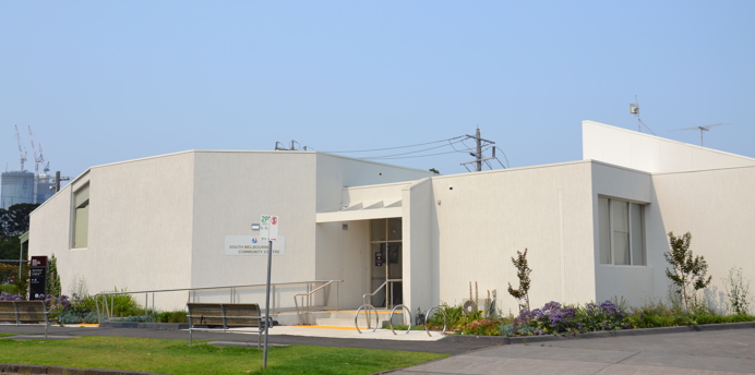 Exterior of South Melbourne Community Centre showing entrance area